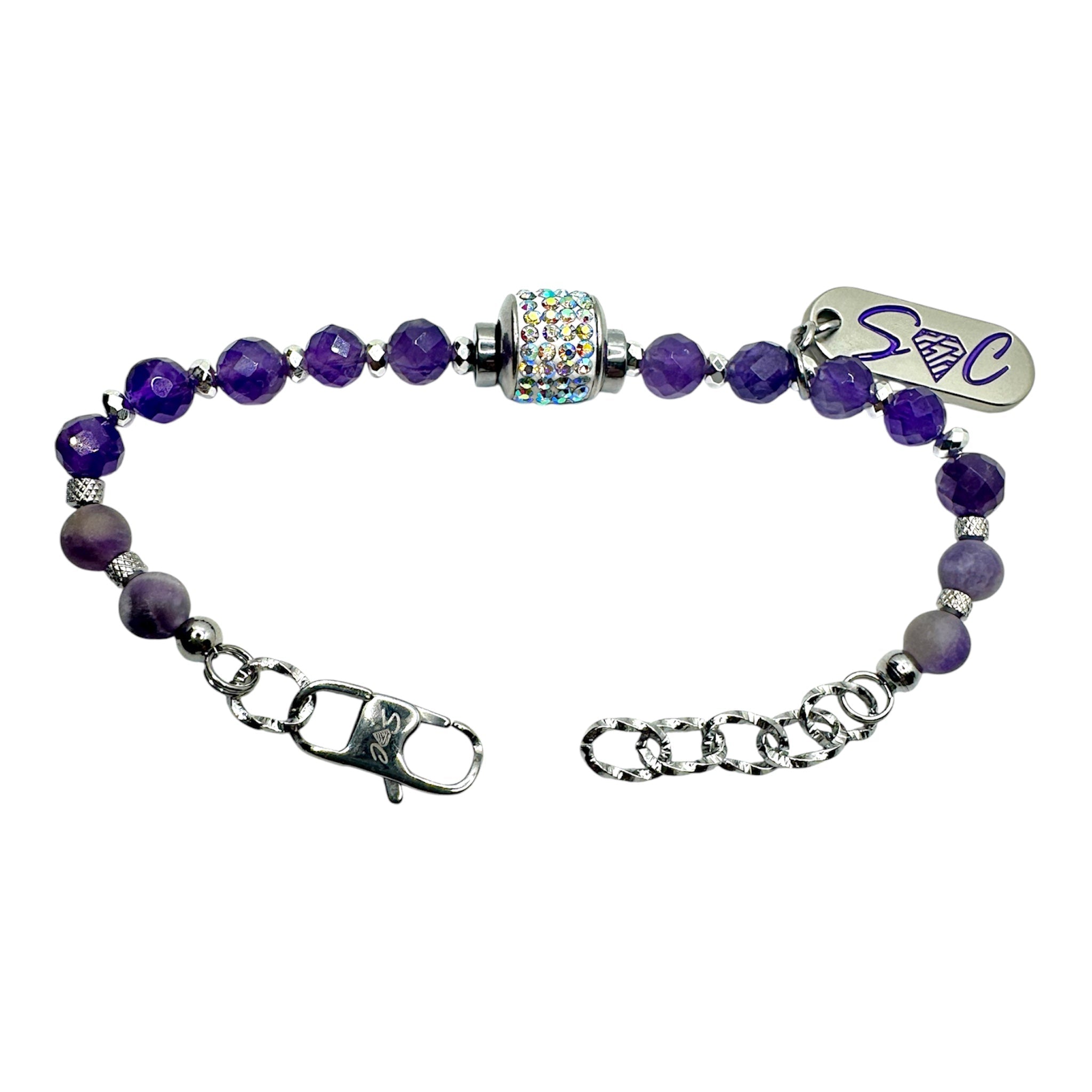 Bracciale in Ametista Sfacettata con Punto Luce Cristallo AB Sharifa Crystals